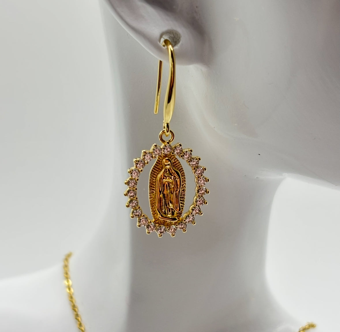 Gold Jesus Dangling Earrings