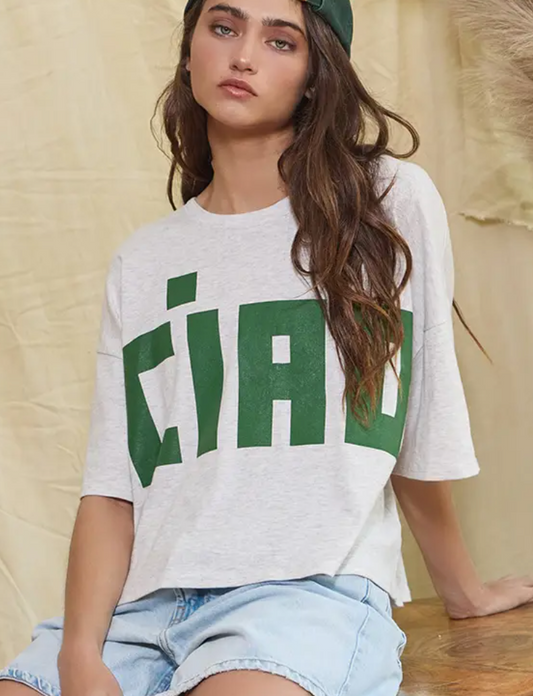 'ciao' Graphic Jersey Boxy Crop Top