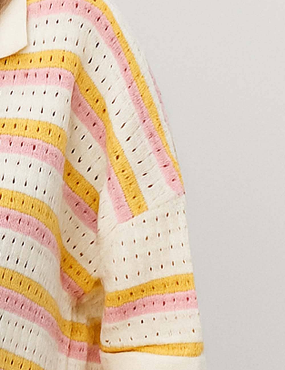 Ladies Stripe Color Block Knit Top & Shorts Set 8BW1MS135