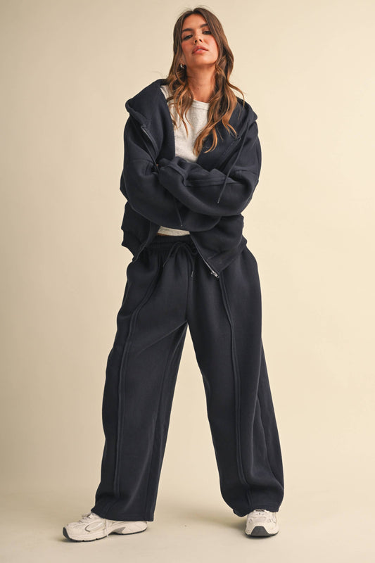 RAW EDGE SEAM DETAIL HOODIE AND STRAIGHT LEG JOGGER
