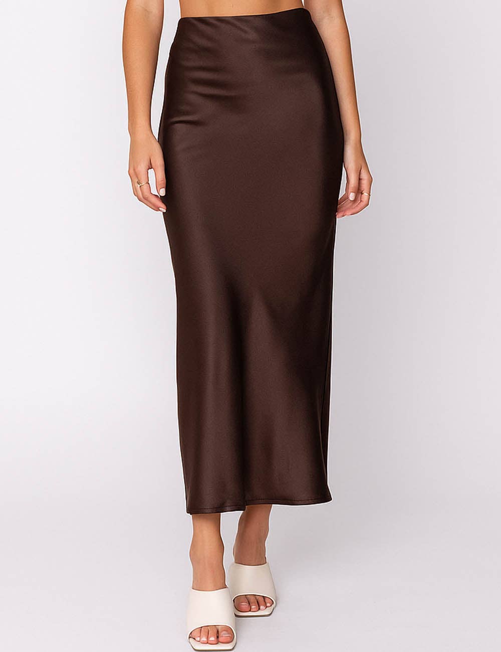 Ladies Satin Zipper Side Hip Wrap Maxi Skirt