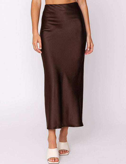 Ladies Satin Zipper Side Hip Wrap Maxi Skirt