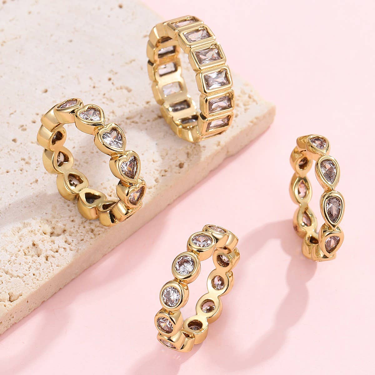Gold Rhinestone Multi-Shape Eternity Stack Rings | 40R142