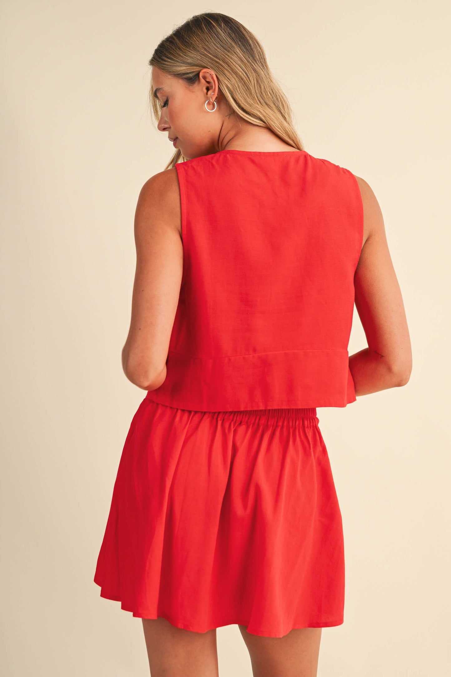 IST6327 LINEN VEST AND MINI SKIRT SET