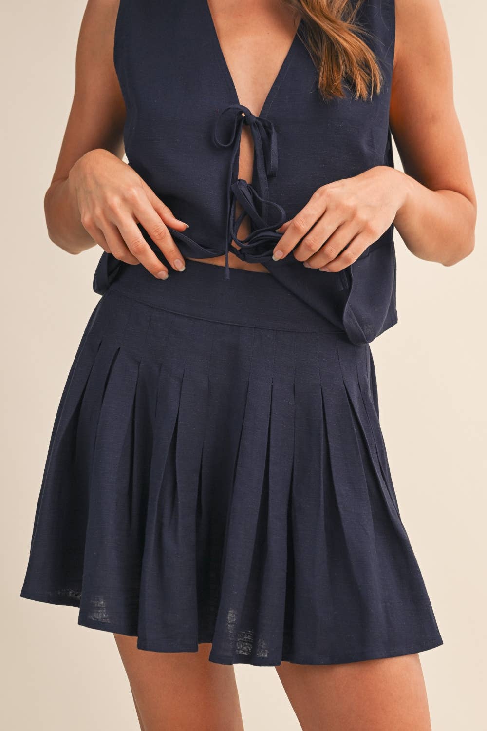 IST6327 LINEN VEST AND MINI SKIRT SET