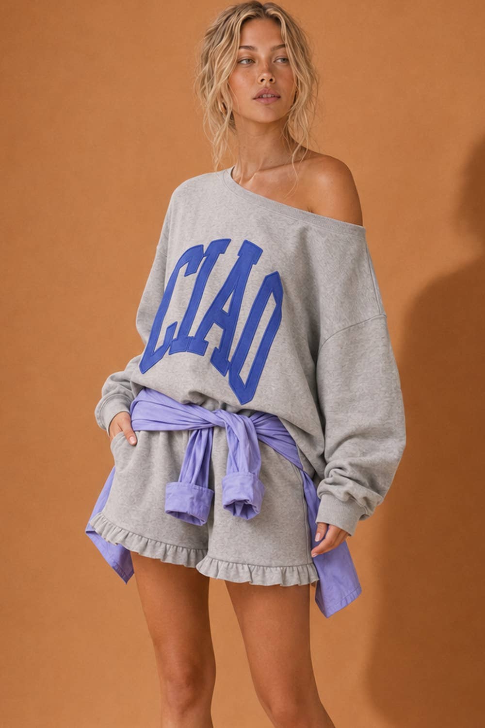 CIAO Lettering Off the Shoulder Sweatshirts | LT2087