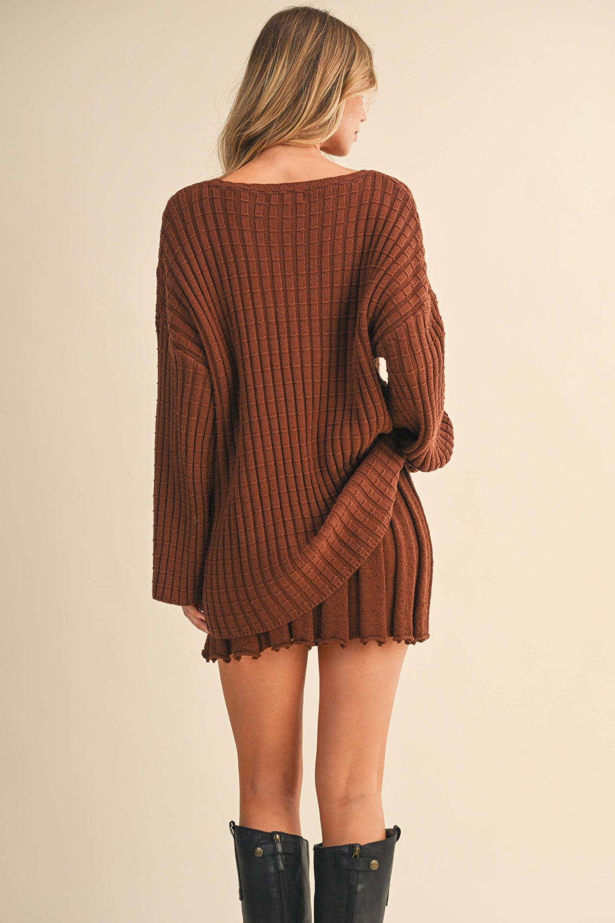 IST6062-A LONGSLEEVE SWEATER TUNICTOP AND PLEATED SKIRT SET