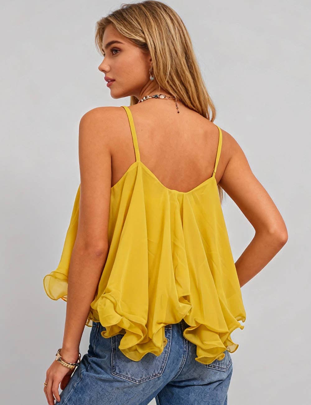 Ladies Chiffon Square Neck Tiered Ruffle Cami Top