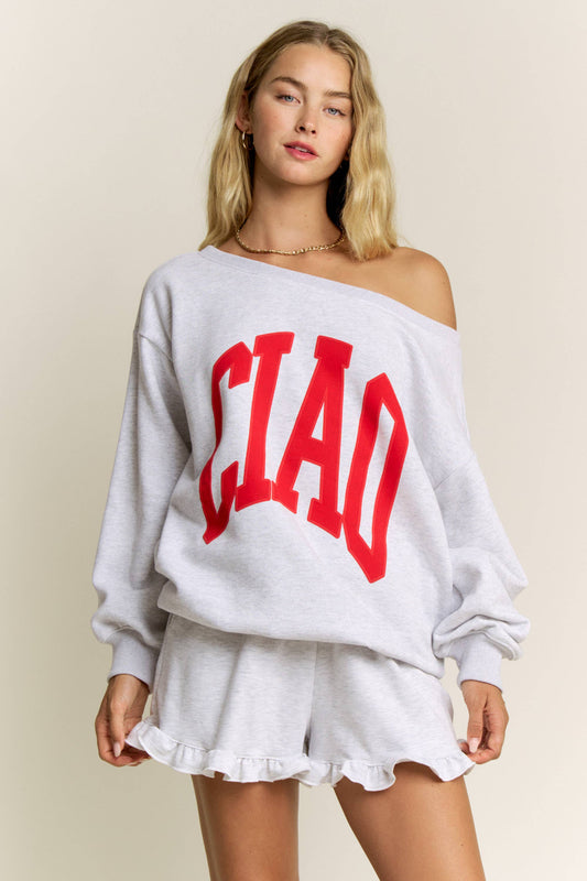 CIAO Lettering Off the Shoulder Sweatshirts