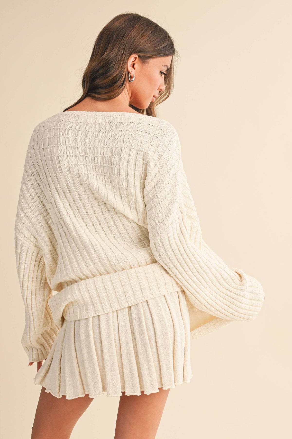 IST6062-A LONGSLEEVE SWEATER TUNICTOP AND PLEATED SKIRT SET