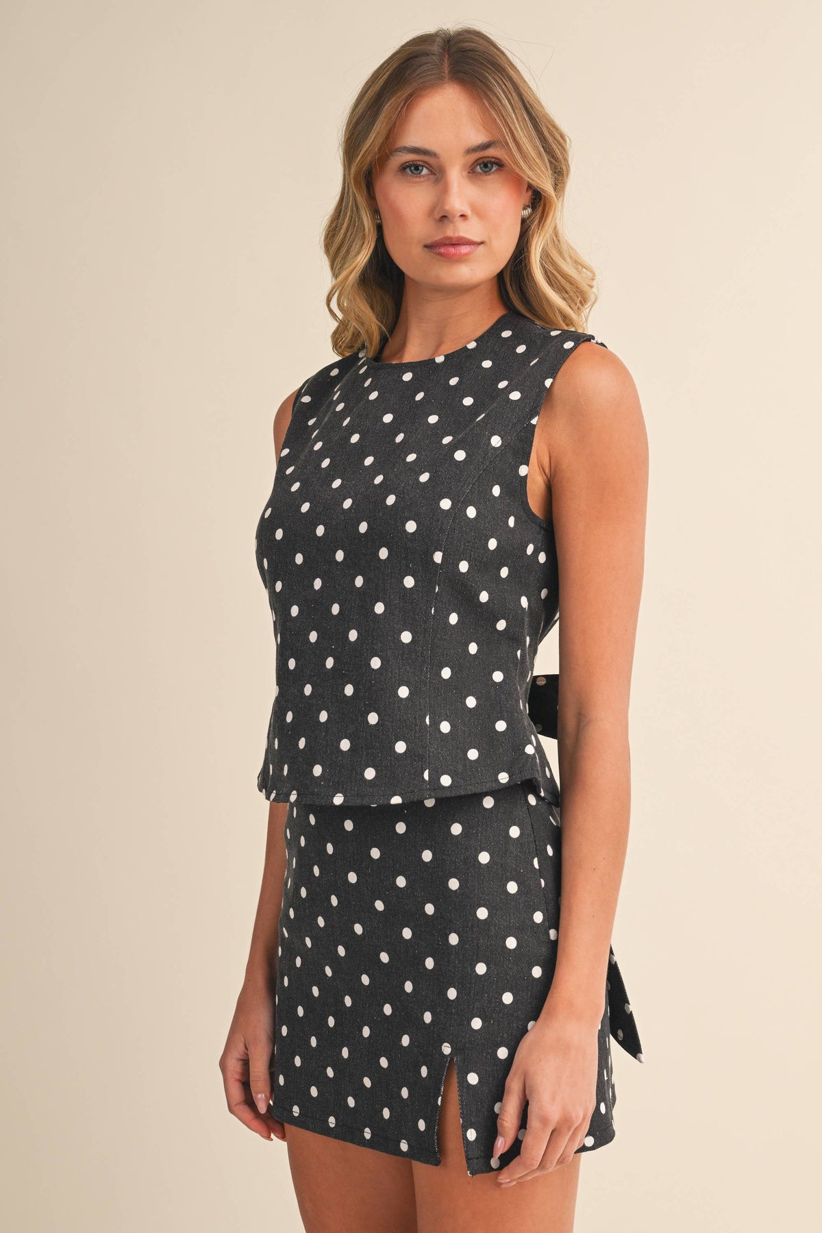 POLKADOT OPEN BACK TOP AND MINI SKORT SET