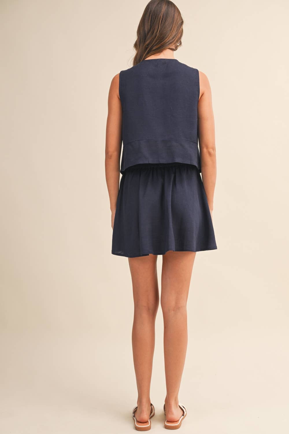 IST6327 LINEN VEST AND MINI SKIRT SET