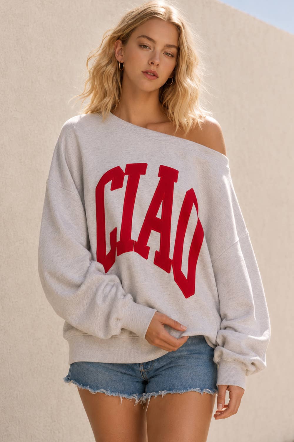 CIAO Lettering Off the Shoulder Sweatshirts | LT2087