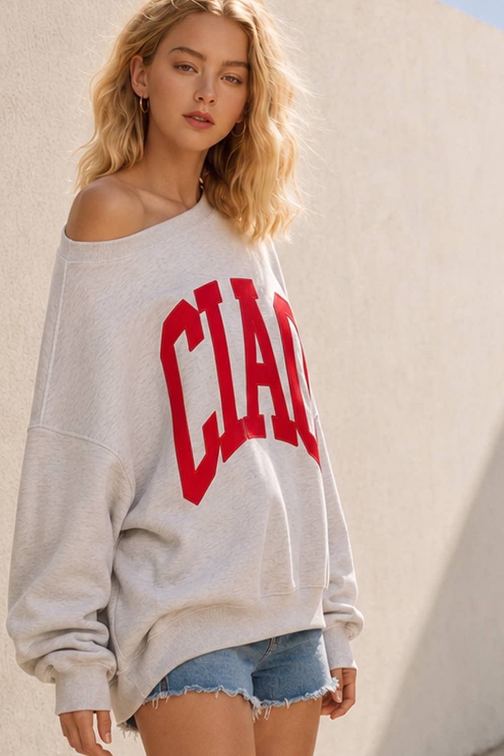 CIAO Lettering Off the Shoulder Sweatshirts | LT2087