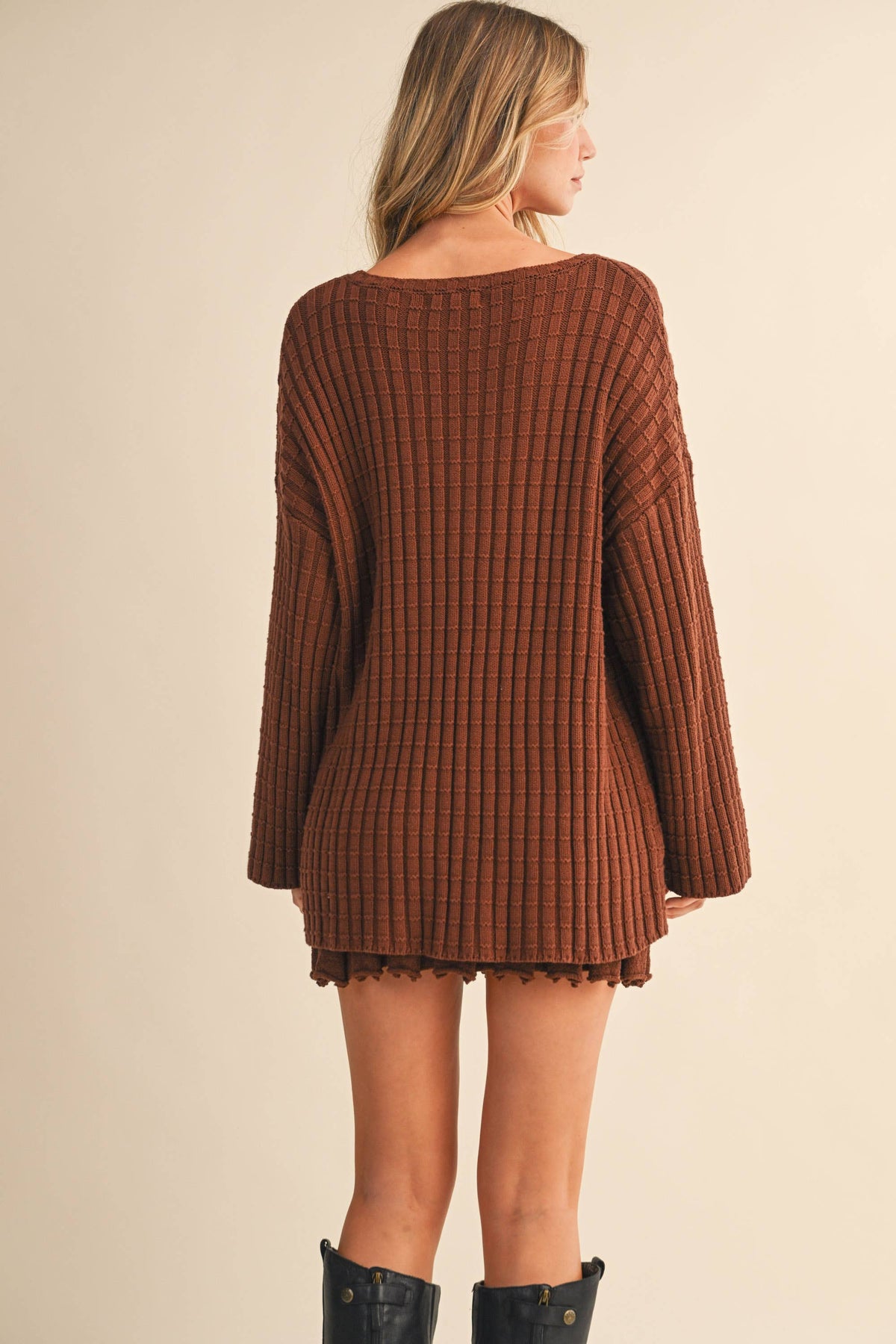 IST6062-A LONGSLEEVE SWEATER TUNICTOP AND PLEATED SKIRT SET