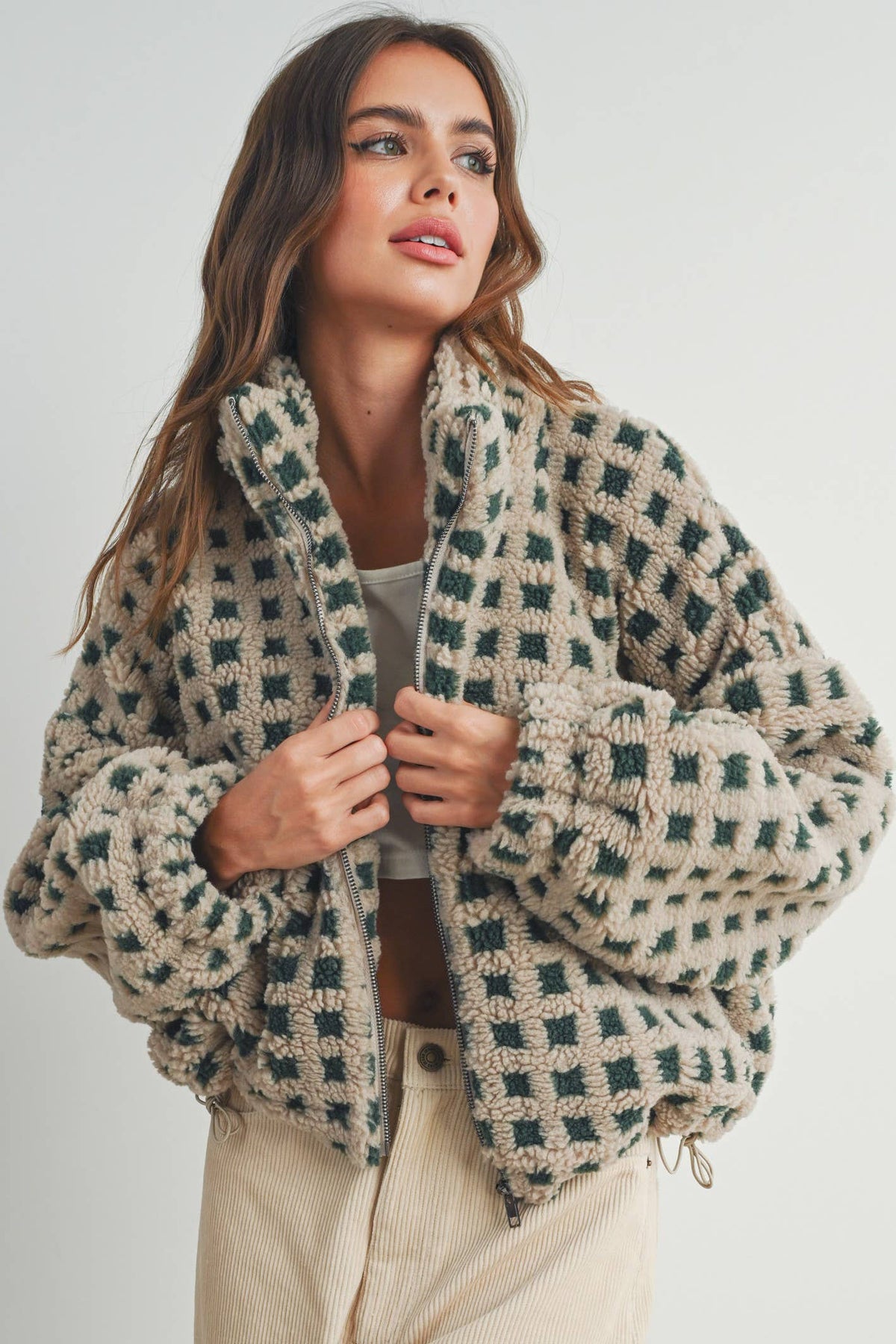 Breck Check Sherpa Fleece Zip Jacket -BMJ7254