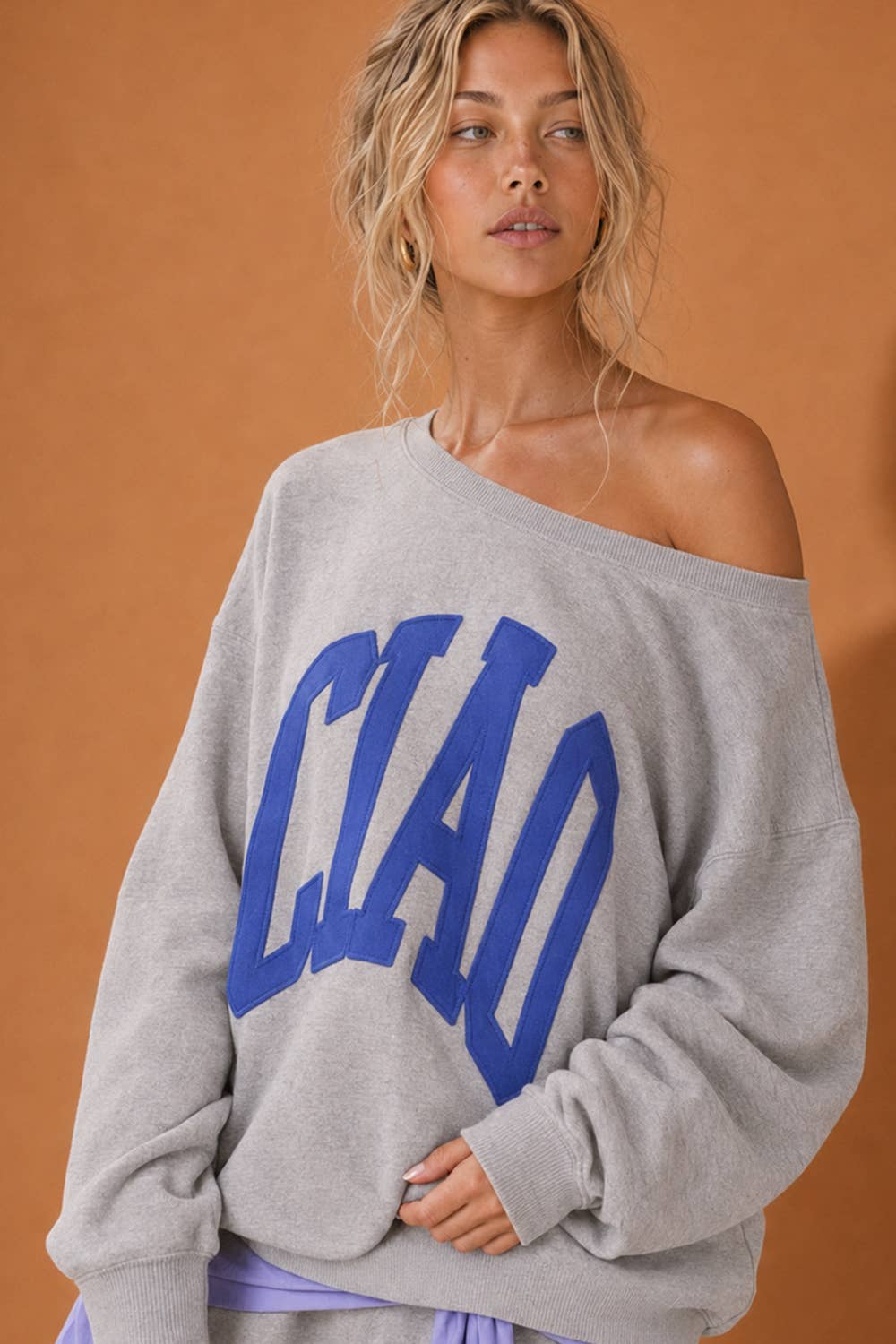 CIAO Lettering Off the Shoulder Sweatshirts | LT2087