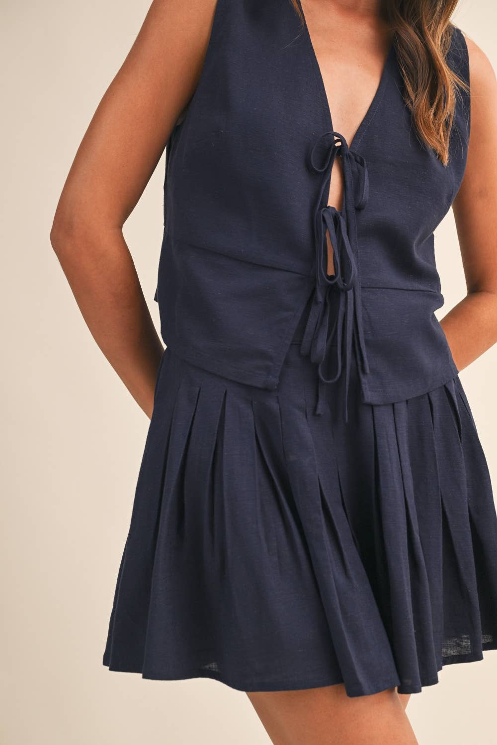 IST6327 LINEN VEST AND MINI SKIRT SET