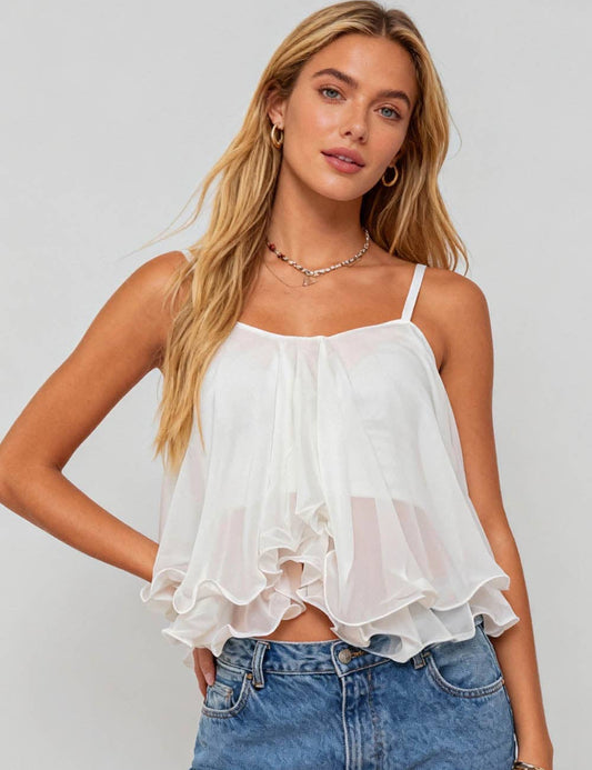 Ladies Chiffon Square Neck Tiered Ruffle Cami Top