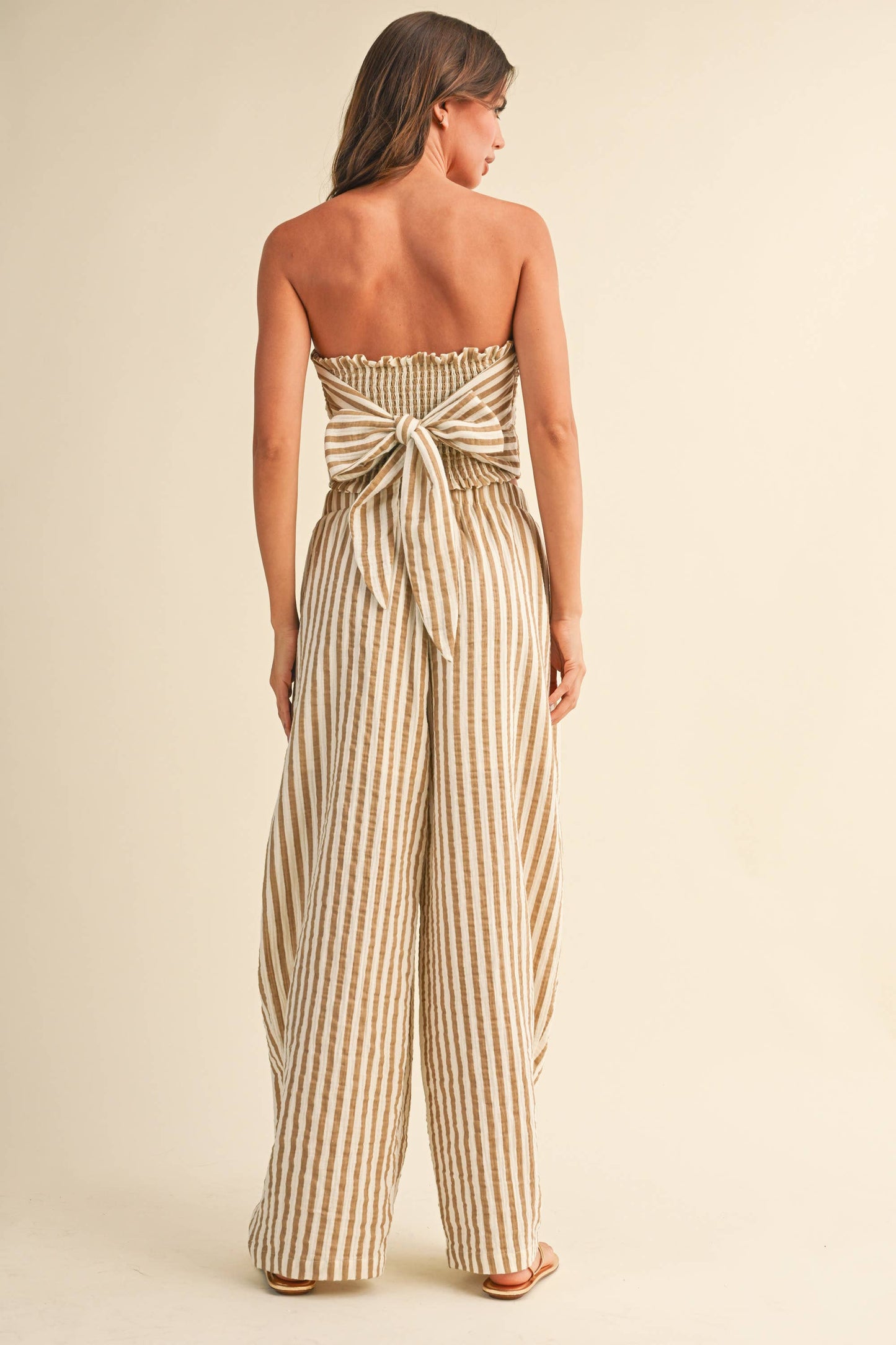 IST6646 STRIPED SMOCKED BACK TIE HANDKERCHEIF TOP AND BARREL