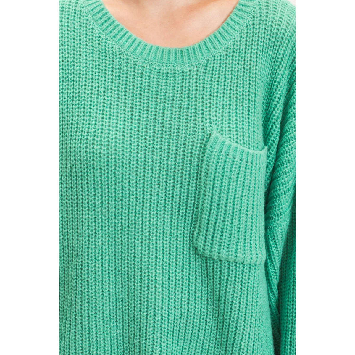 Ribbed Knit Patch Pocket Sweater