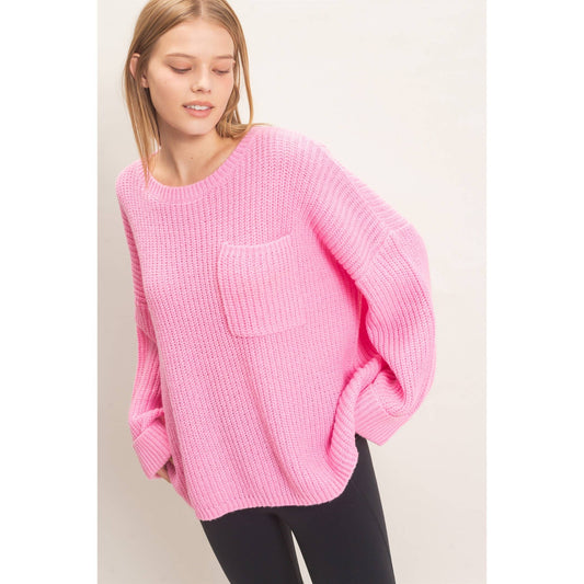Ribbed Knit Patch Pocket Sweater