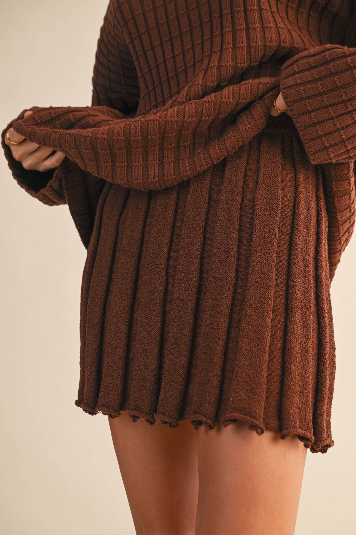 IST6062-A LONGSLEEVE SWEATER TUNICTOP AND PLEATED SKIRT SET
