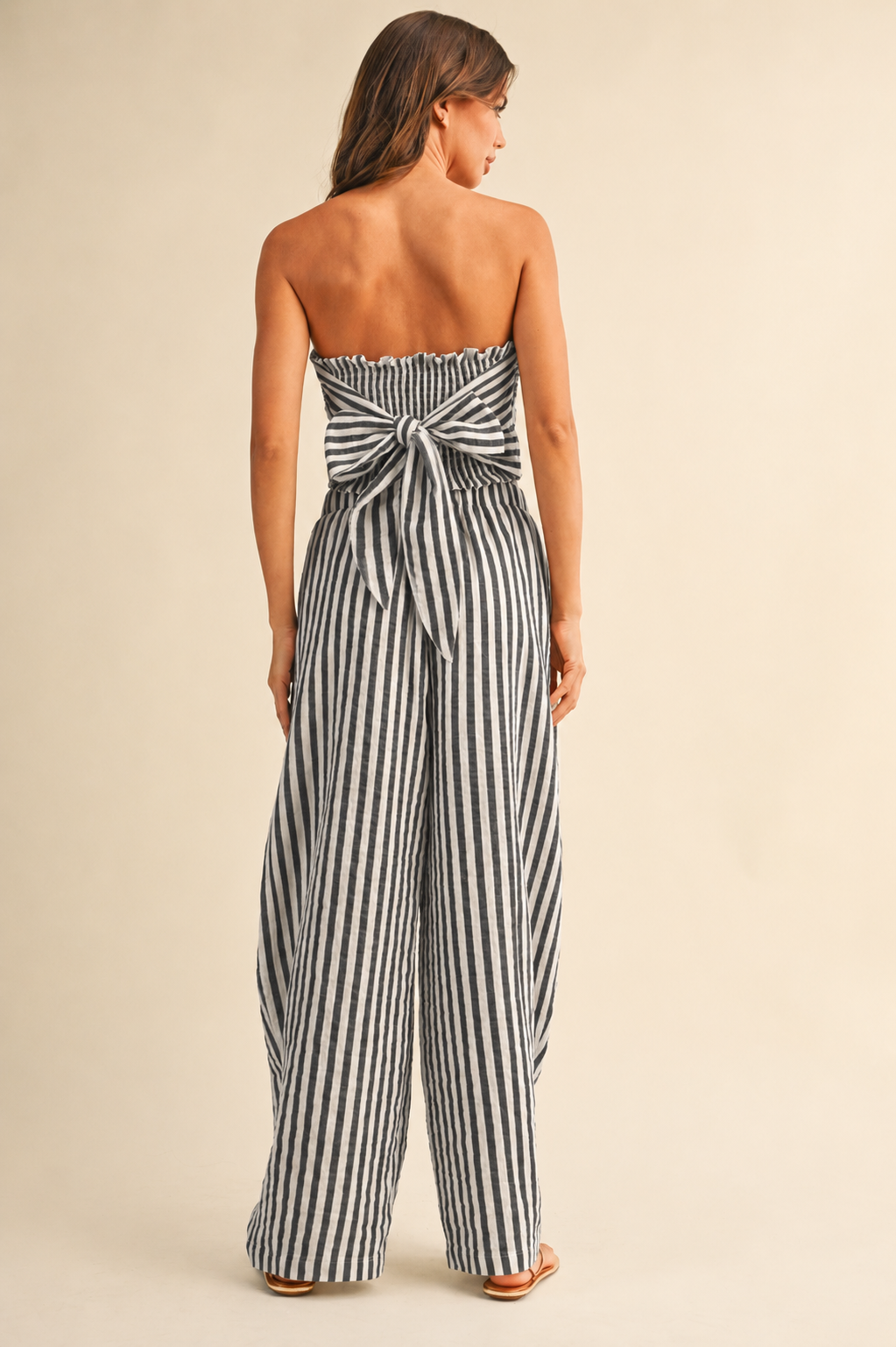 IST6646 STRIPED SMOCKED BACK TIE HANDKERCHEIF TOP AND BARREL