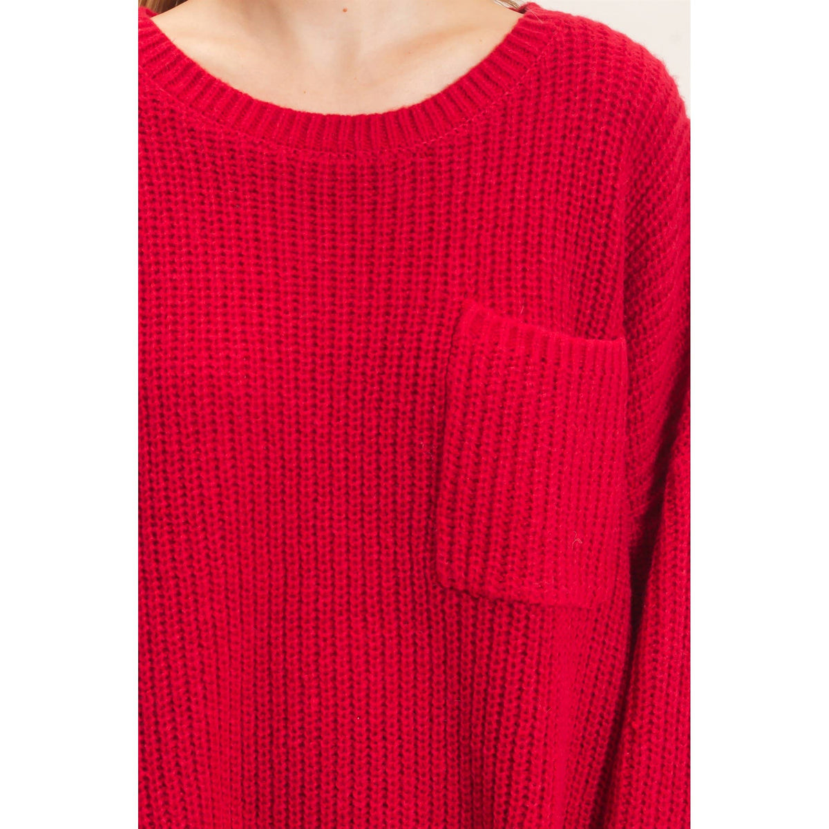 Ribbed Knit Patch Pocket Sweater