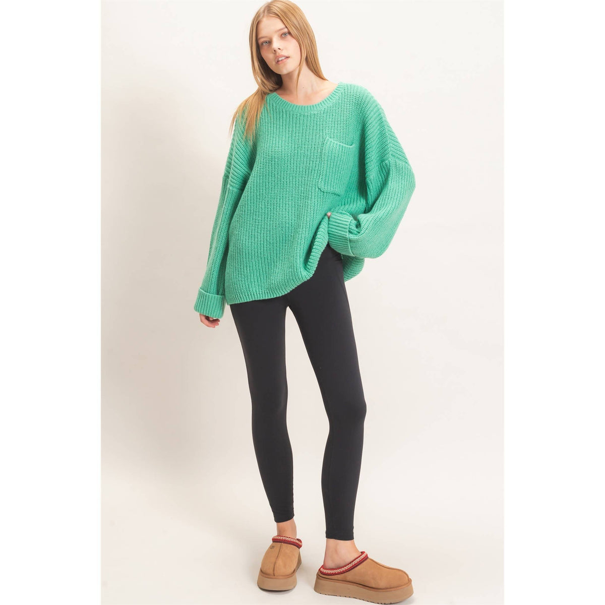Ribbed Knit Patch Pocket Sweater