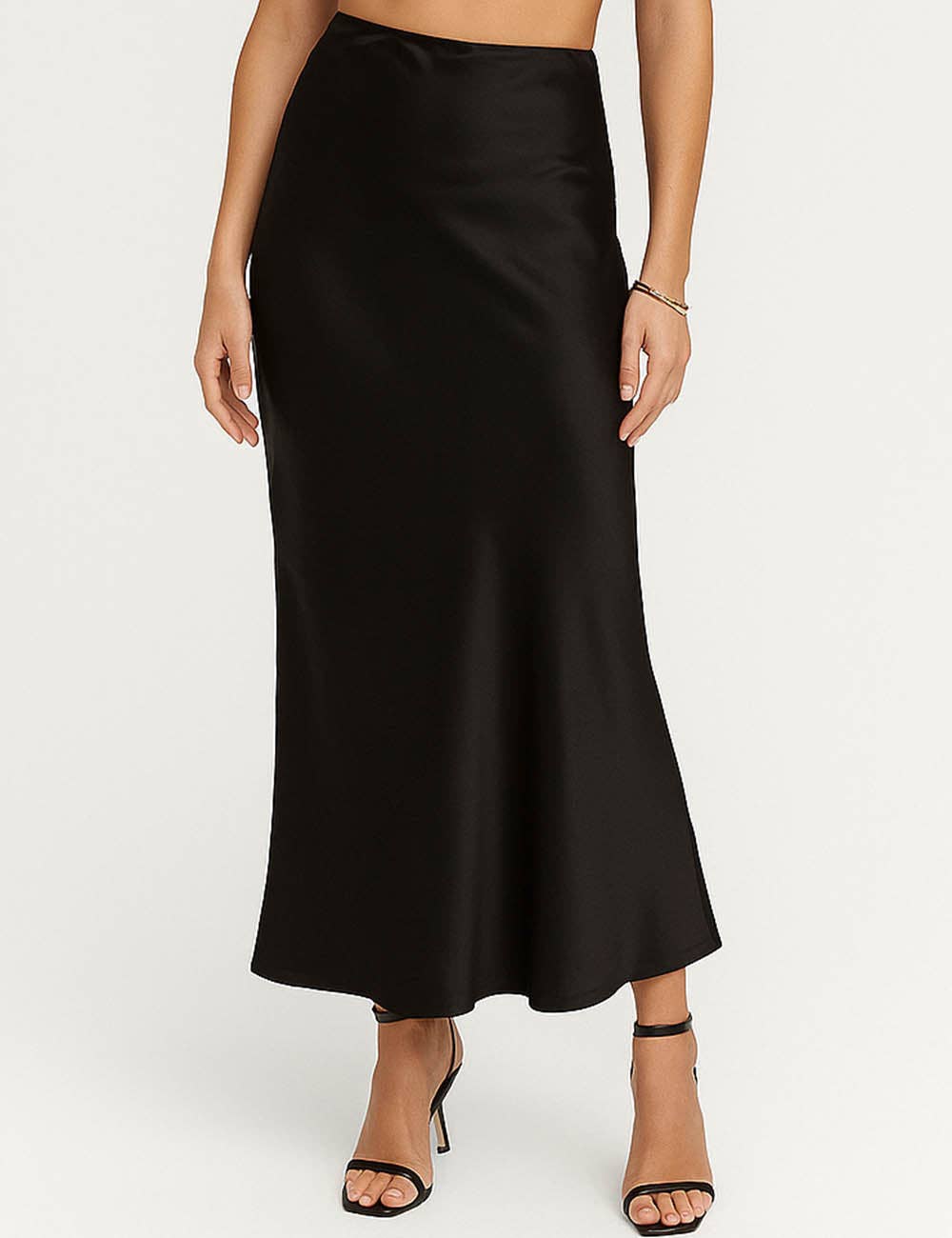 Ladies Satin Zipper Side Hip Wrap Maxi Skirt