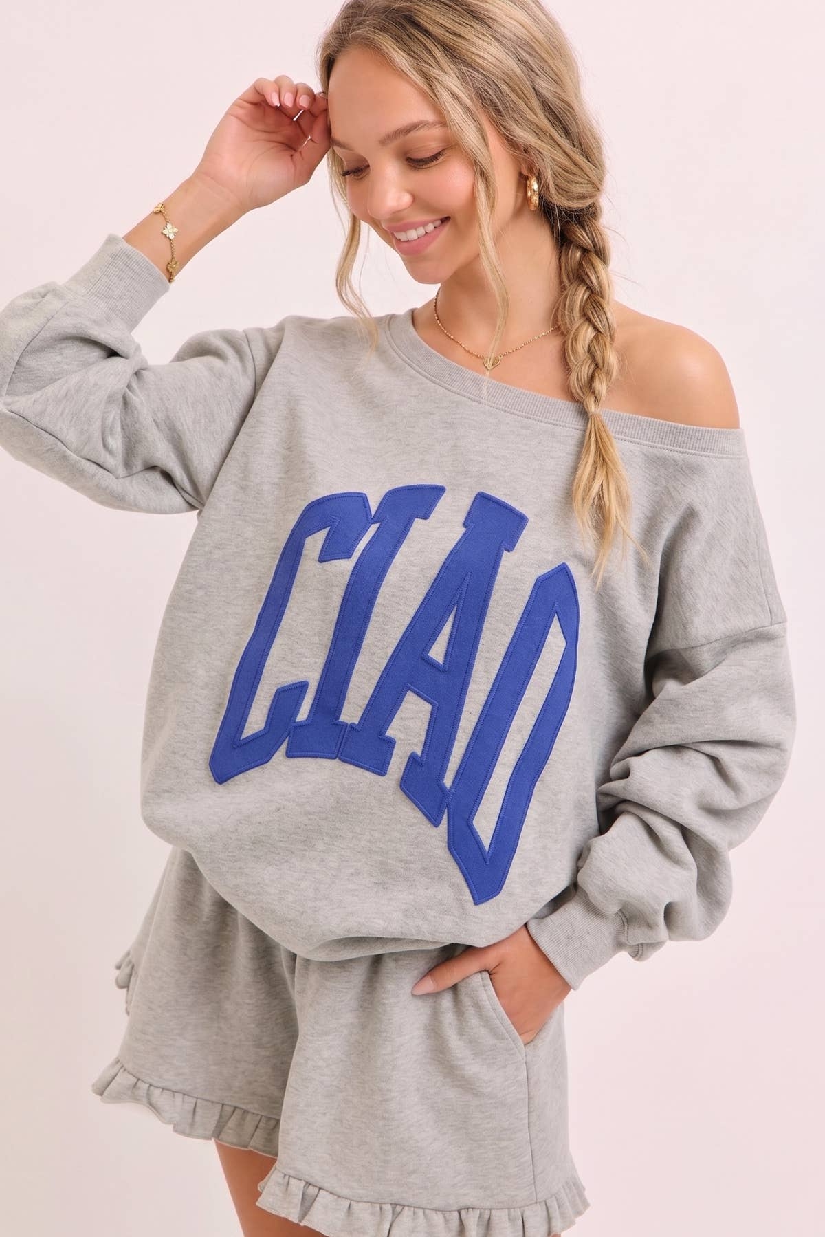 CIAO Lettering Off the Shoulder Sweatshirts