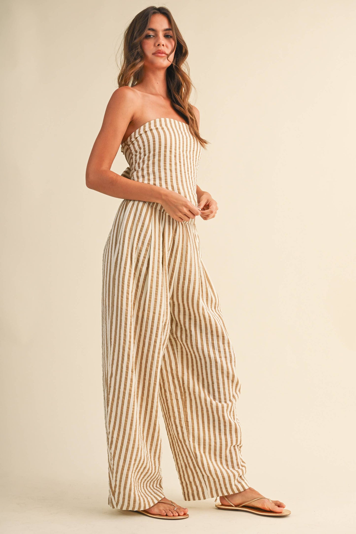 IST6646 STRIPED SMOCKED BACK TIE HANDKERCHEIF TOP AND BARREL