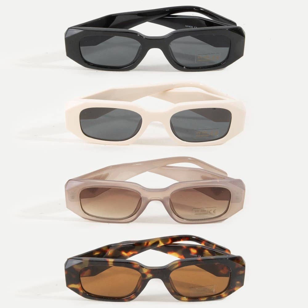 Uv400 Rectangle Thick Tortoise Frame Sunglasses Set