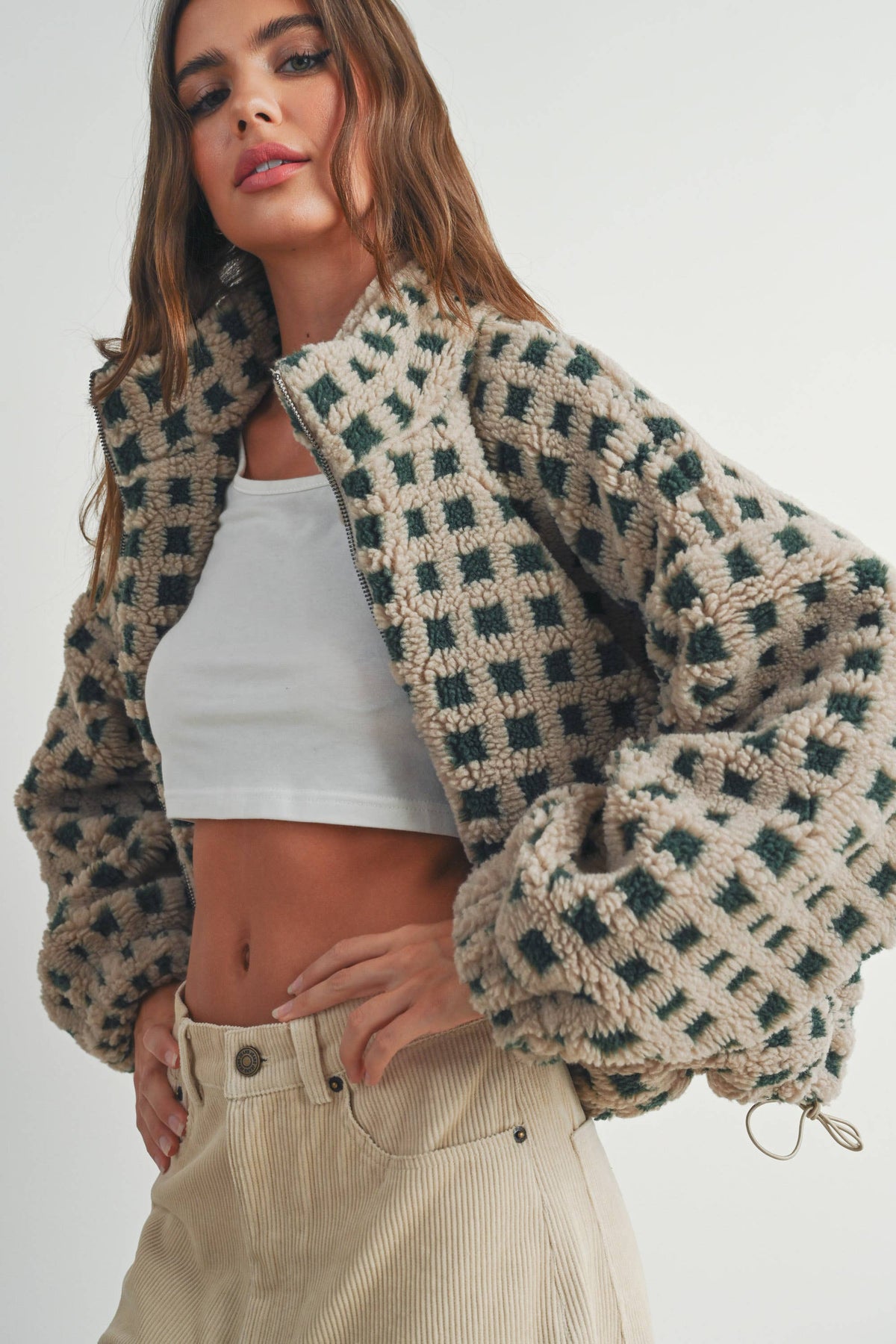 Breck Check Sherpa Fleece Zip Jacket -BMJ7254