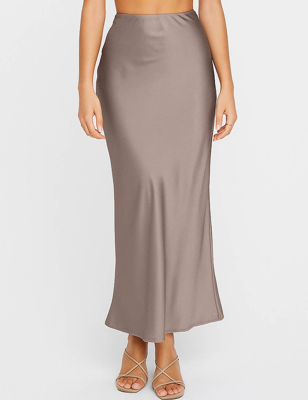 Ladies Satin Zipper Side Hip Wrap Maxi Skirt