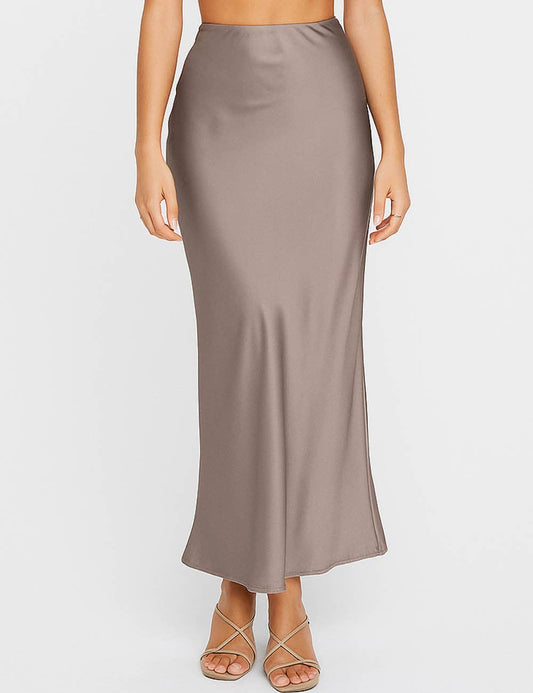 Ladies Satin Zipper Side Hip Wrap Maxi Skirt