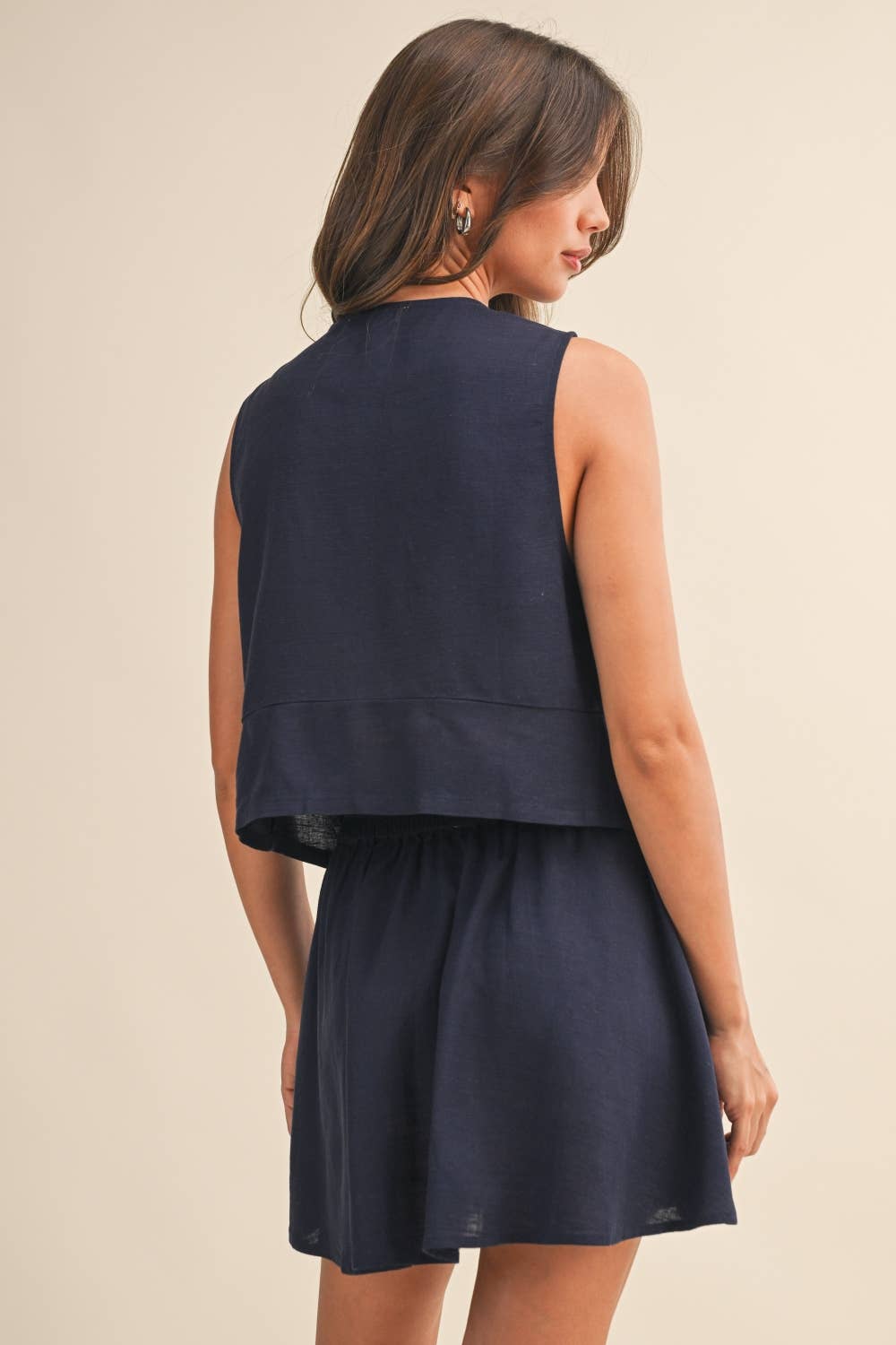 IST6327 LINEN VEST AND MINI SKIRT SET