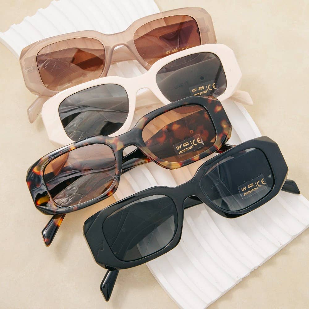 Uv400 Rectangle Thick Tortoise Frame Sunglasses Set